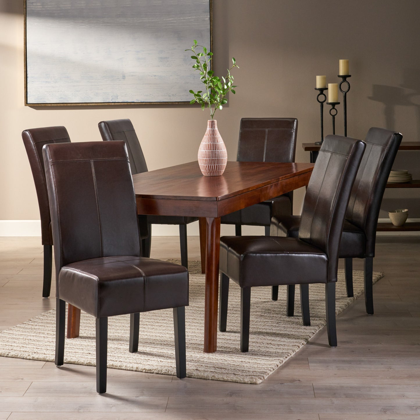 Percival T-stitched Leather Dining Chairs (Set of 6)
