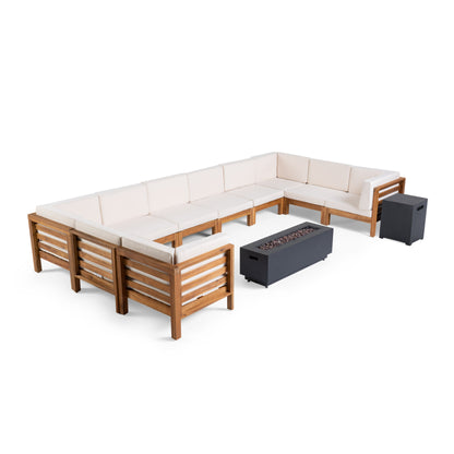 Krystin Outdoor 12 Piece U-Shaped Sectional Sofa Set with Fire Pit
