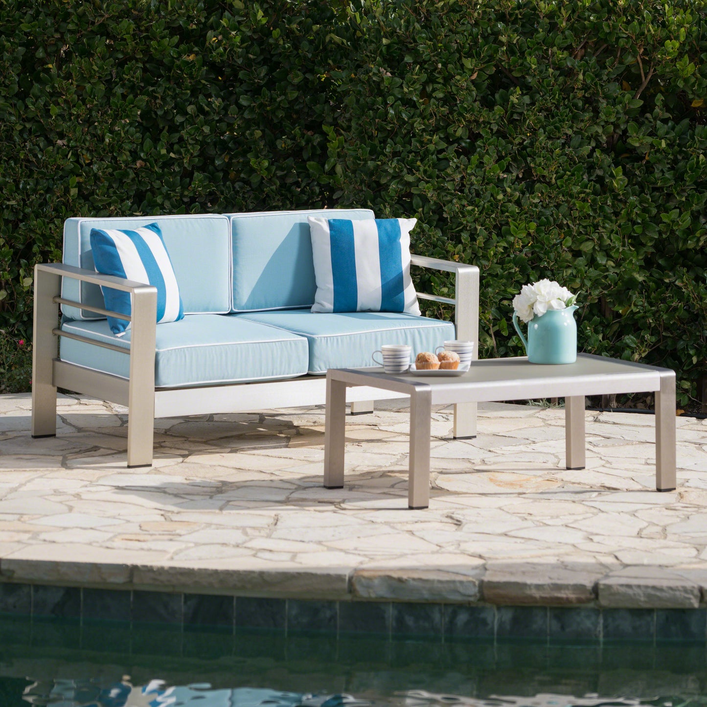 Crested Bay Outdoor Aluminum Loveseat and Coffee Table Set