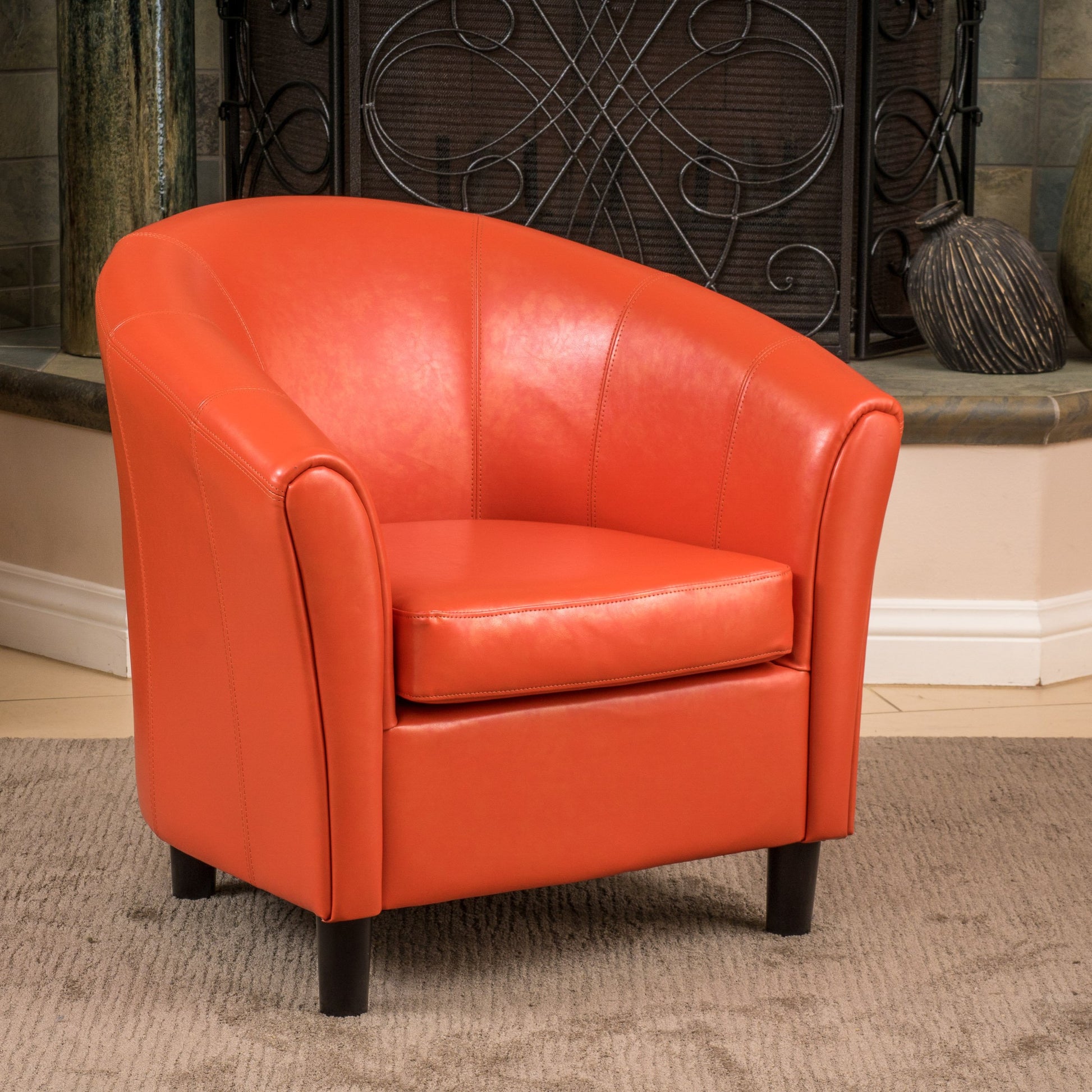 Living Room Orange Leather Club Chair Newport Tub Design Leather