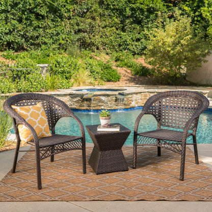 Mason Outdoor 3 Piece Multi-Brown Wicker Chat Set with Stacking Chairs