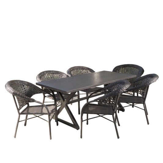 Solloom Outdoor 7 Piece Multi-brown Wicker Dining Set with Brown Aluminum Table