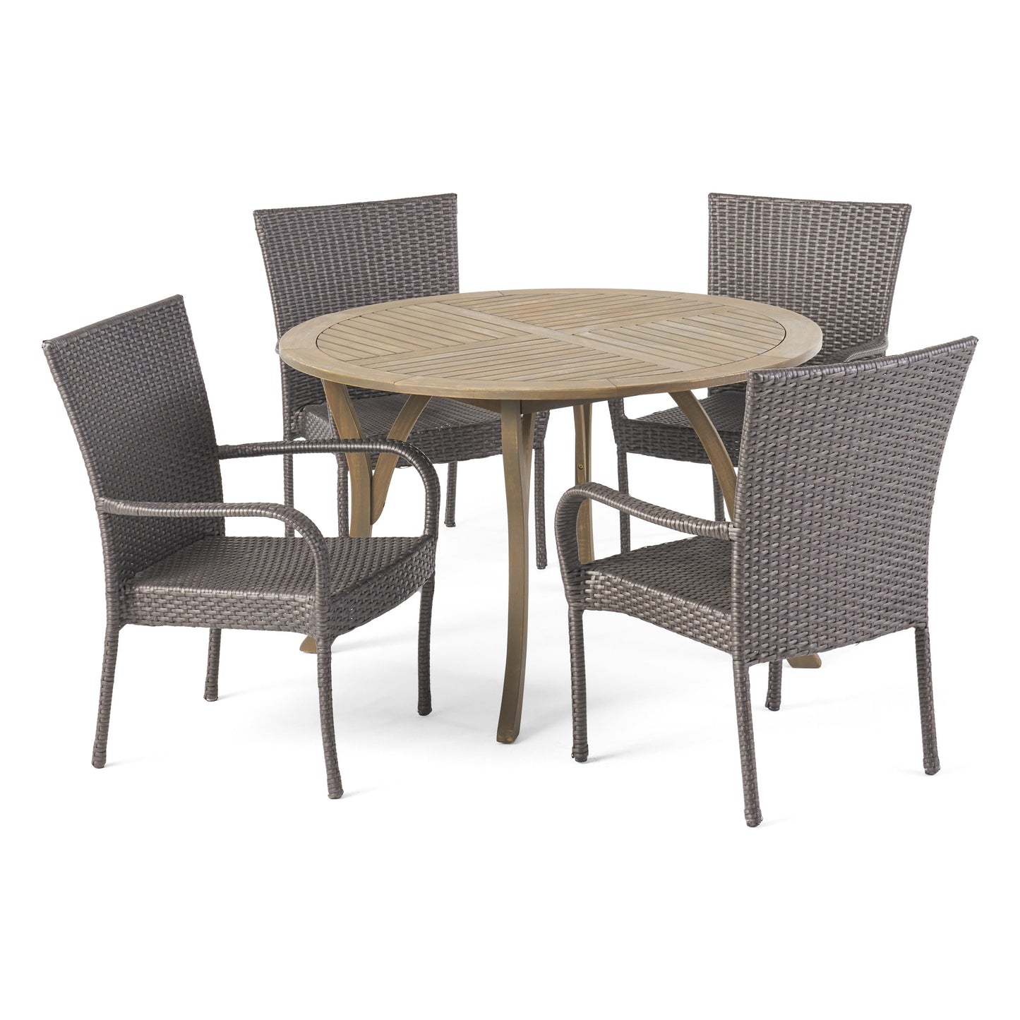 Lance Outdoor 5 Piece Acacia Wood and Wicker Dining Set