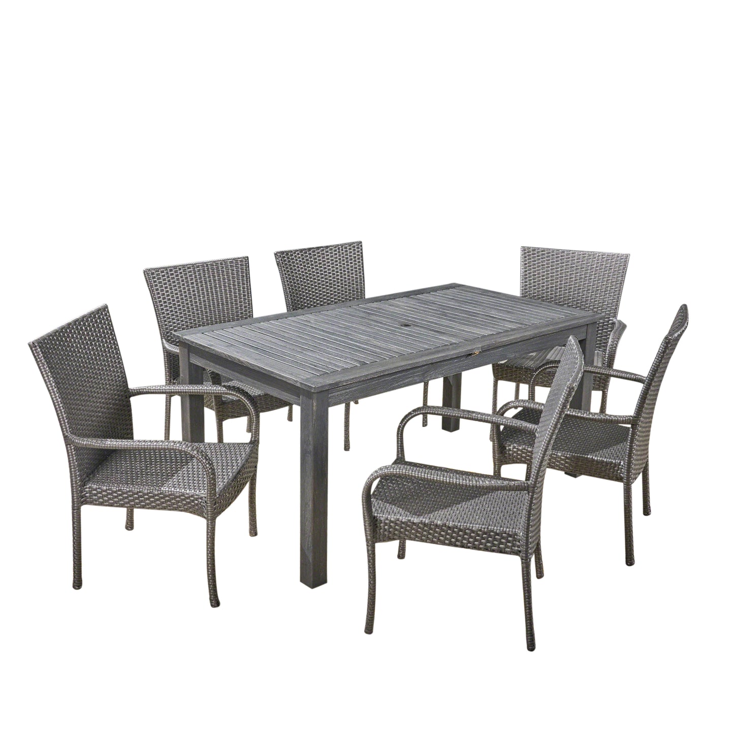 Ellis Outdoor 7 Piece Wood and Wicker Expandable Dining Set