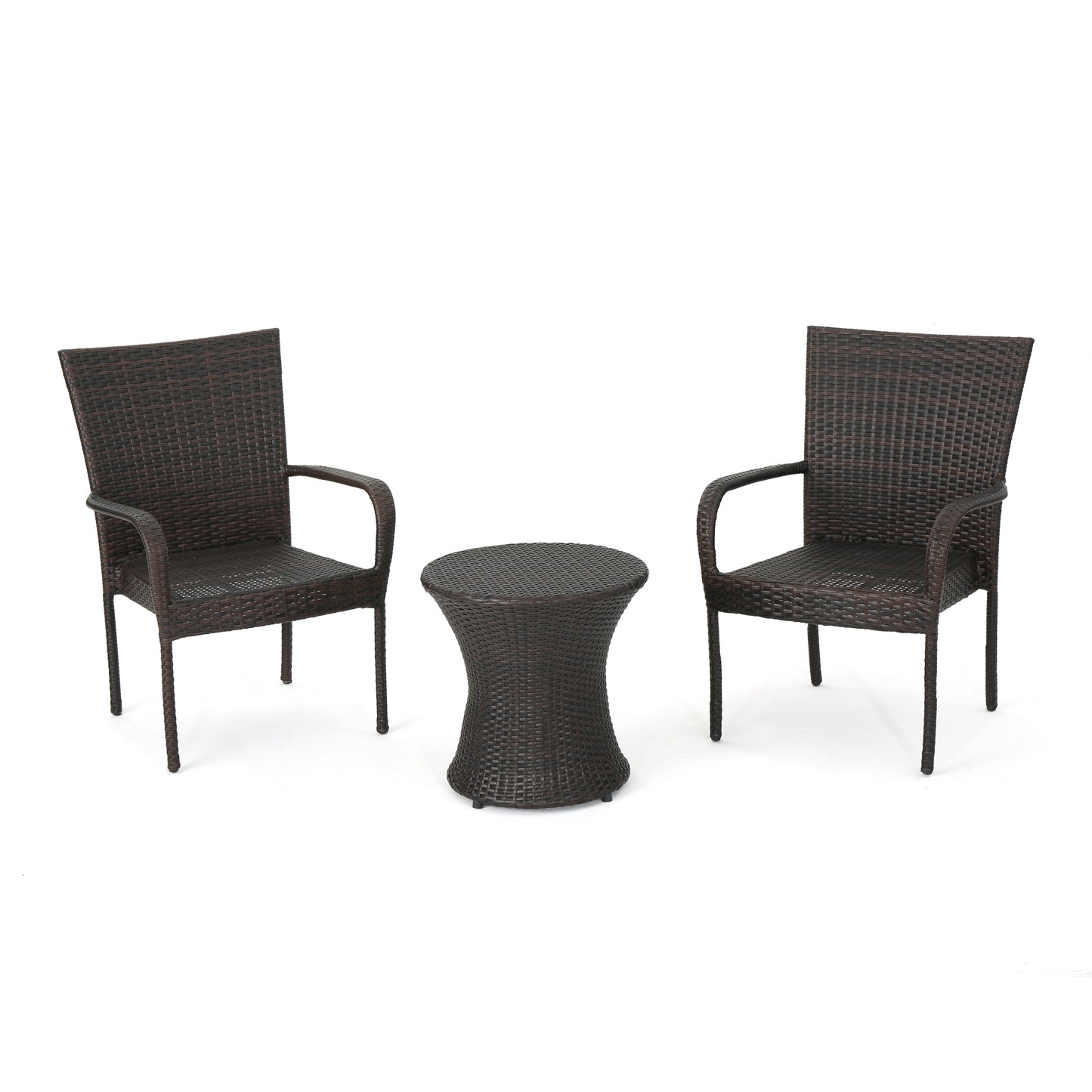Parham Outdoor 3 Piece Multi-brown Wicker Stacking Chair Chat Set