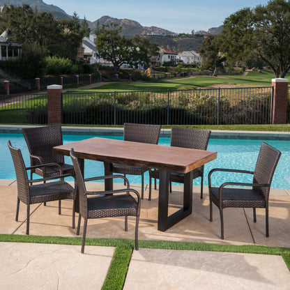 Fern Outdoor 7 Piece Stacking Multi-brown Wicker and Concrete Dining Set