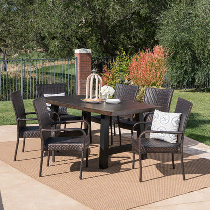 Daisy Outdoor 7 Piece Stacking Multi-brown Wicker and Concrete Dining Set