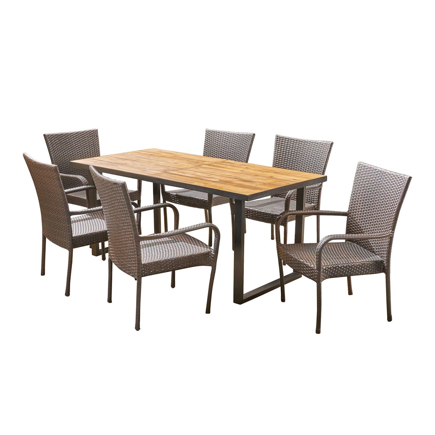 Fern Outdoor 6-Seater Rectangular Acacia Wood and Wicker Dining Set