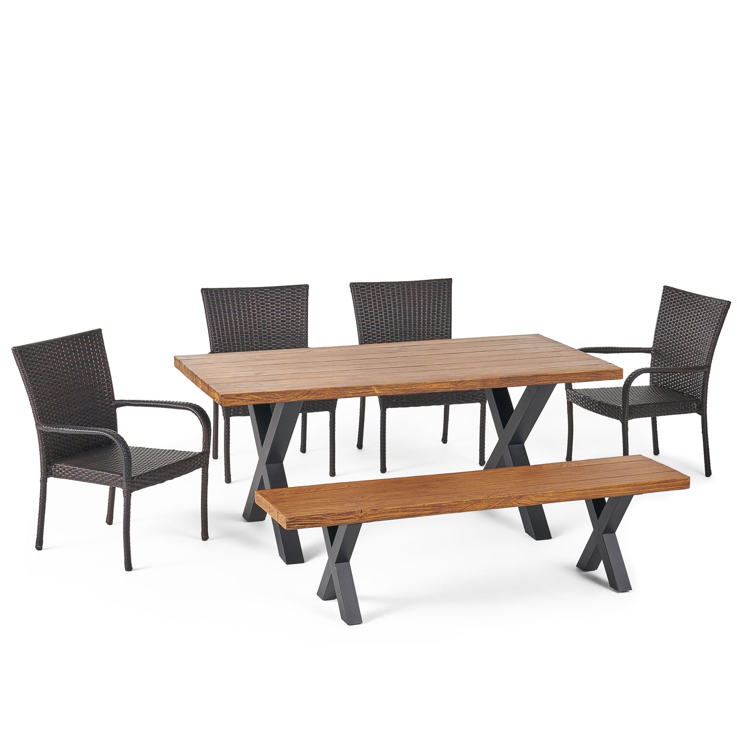 Amaryllis Outdoor 6 Piece Wicker Dining Set with Concrete Table and Bench