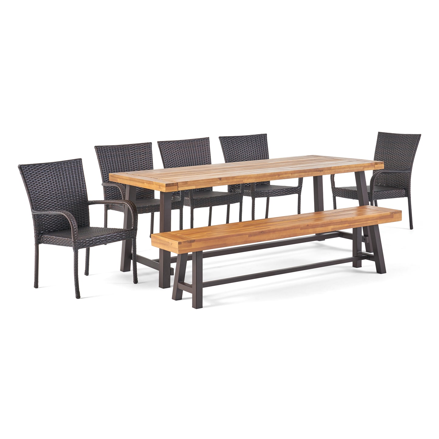 Gryphon Outdoor Rustic Acacia Wood 8 Seater Dining Set with Dining Bench