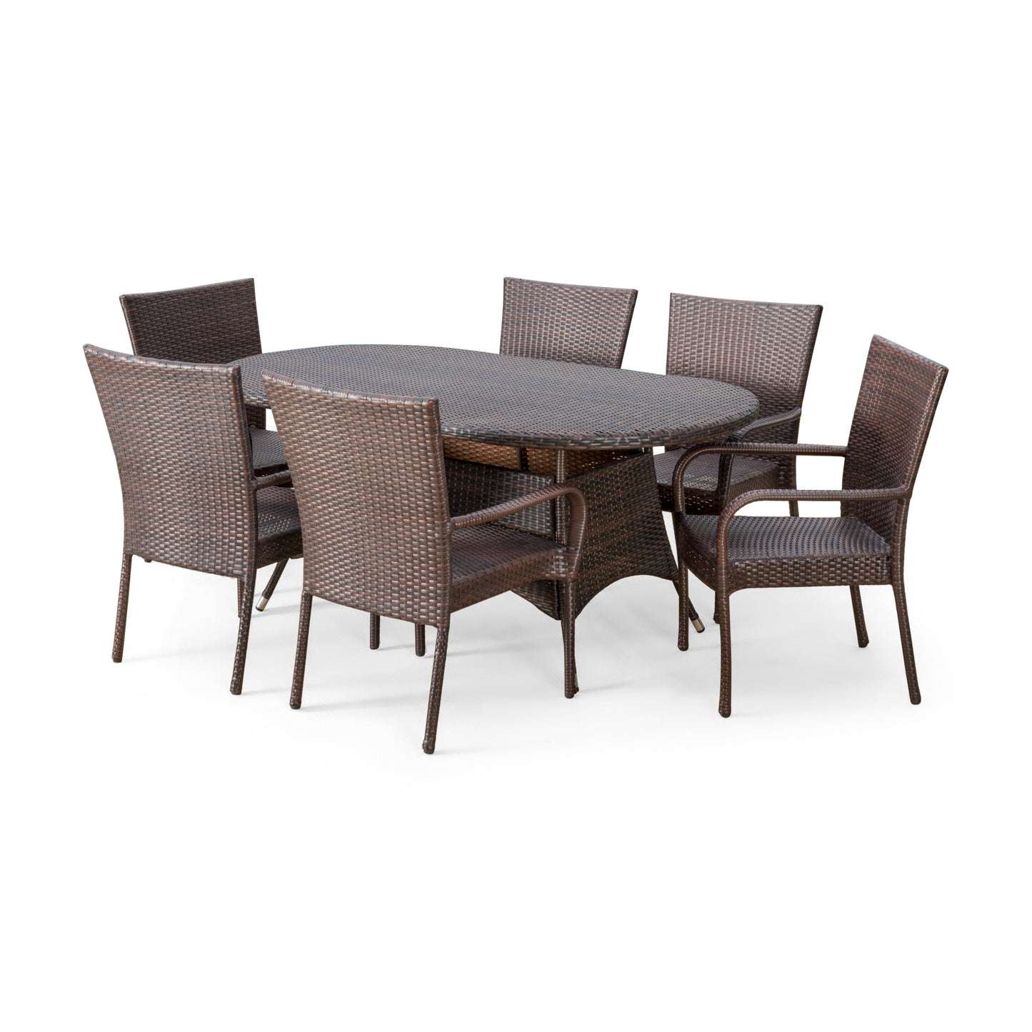 Kory Outdoor 7pc Multibrown Wicker Round Dining Set