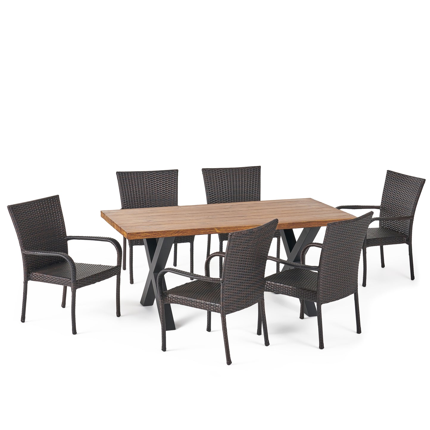 Amaryllis Outdoor 7 Piece Wicker Dining Set with Light Weight Concrete Table