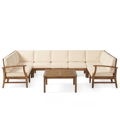 Judith Outdoor 9 Seater Acacia Wood Sectional Sofa Set with Cushions