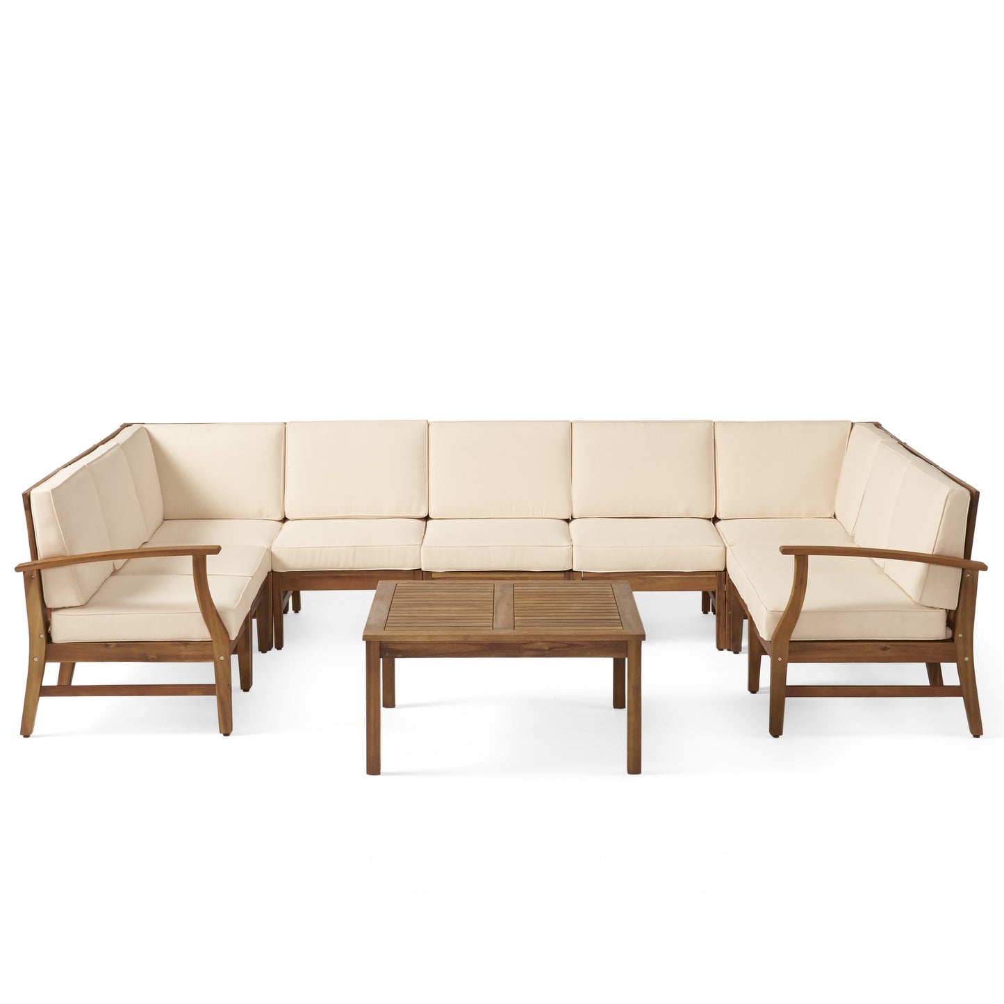 Judith Outdoor 9 Seater Acacia Wood Sectional Sofa Set with Cushions