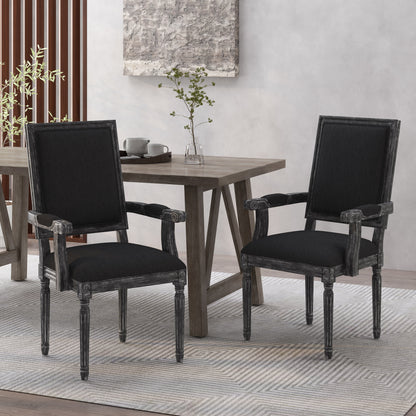 Ashlyn French Country Fabric Upholstered Wood Dining Chairs, Set of 2