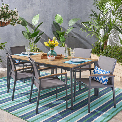 Huxley Outdoor Aluminum 7 Piece Dining Set with Wood Tabletop