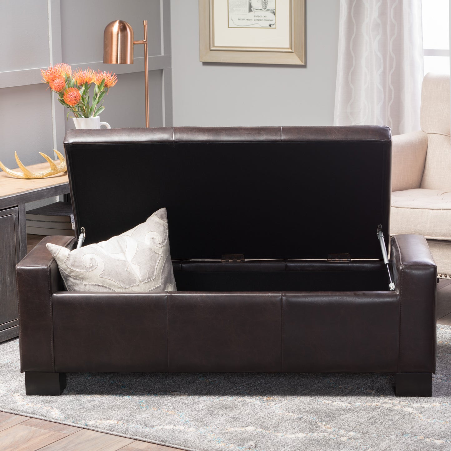 Rothwell Contemporary Tufted Bonded Leather Storage Ottoman Bench