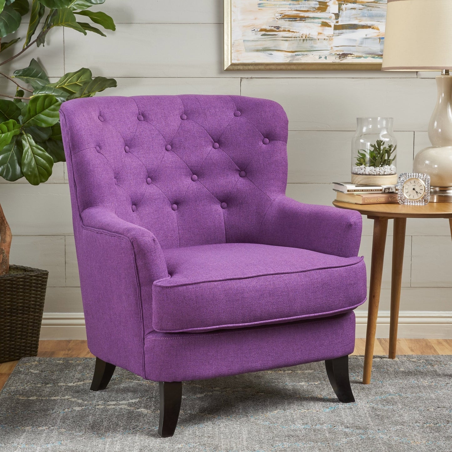 Annelia Contemporary Button Tufted Upholstered Fabric Club chair w/ Piped Edges