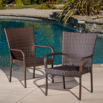 Parham Outdoor 3 Piece Multi-brown Wicker Stacking Chair Chat Set