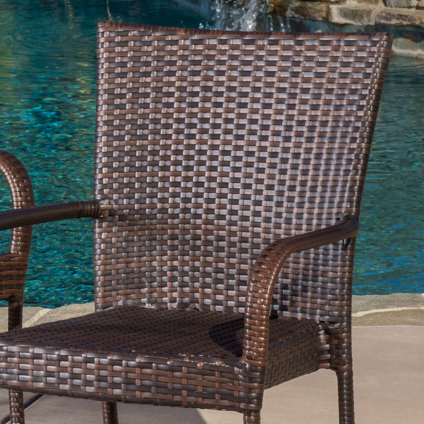 Parham Outdoor 3 Piece Multi-brown Wicker Stacking Chair Chat Set