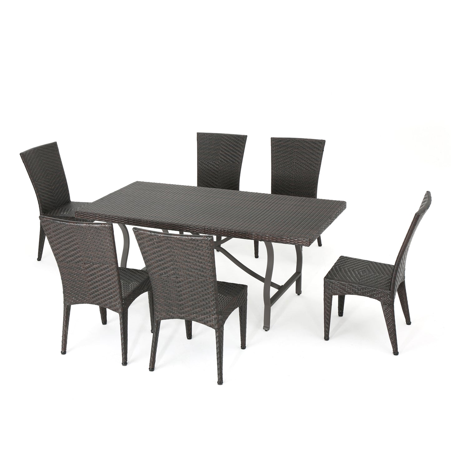 Dixie Outdoor Transitional 7-Piece Multi-Brown Wicker Dining Set