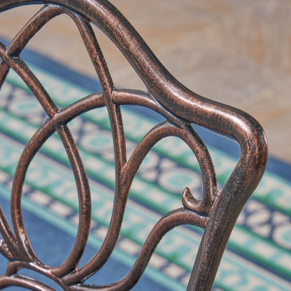 Barbara Outdoor 6-Seater Cast Aluminum Rectangular-Table Dining Set, Shiny Copper