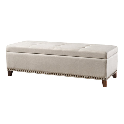 Gisele Tufted Beige Fabric Rectangle Storage Ottoman Bench