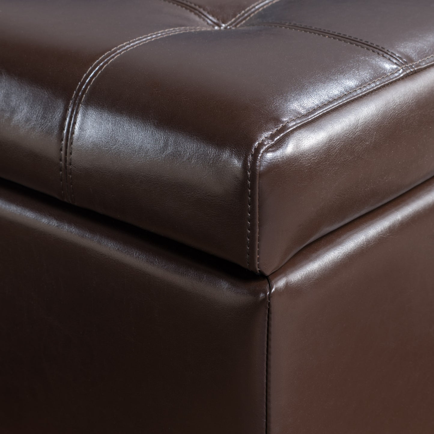 Santa Rosa Brown Tufted Faux Leather Storage Ottoman Bench