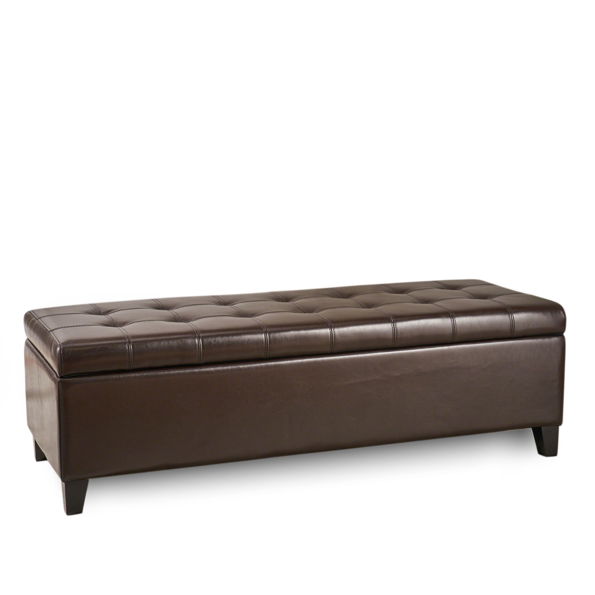 Santa Rosa Brown Tufted Faux Leather Storage Ottoman Bench – GDFStudio