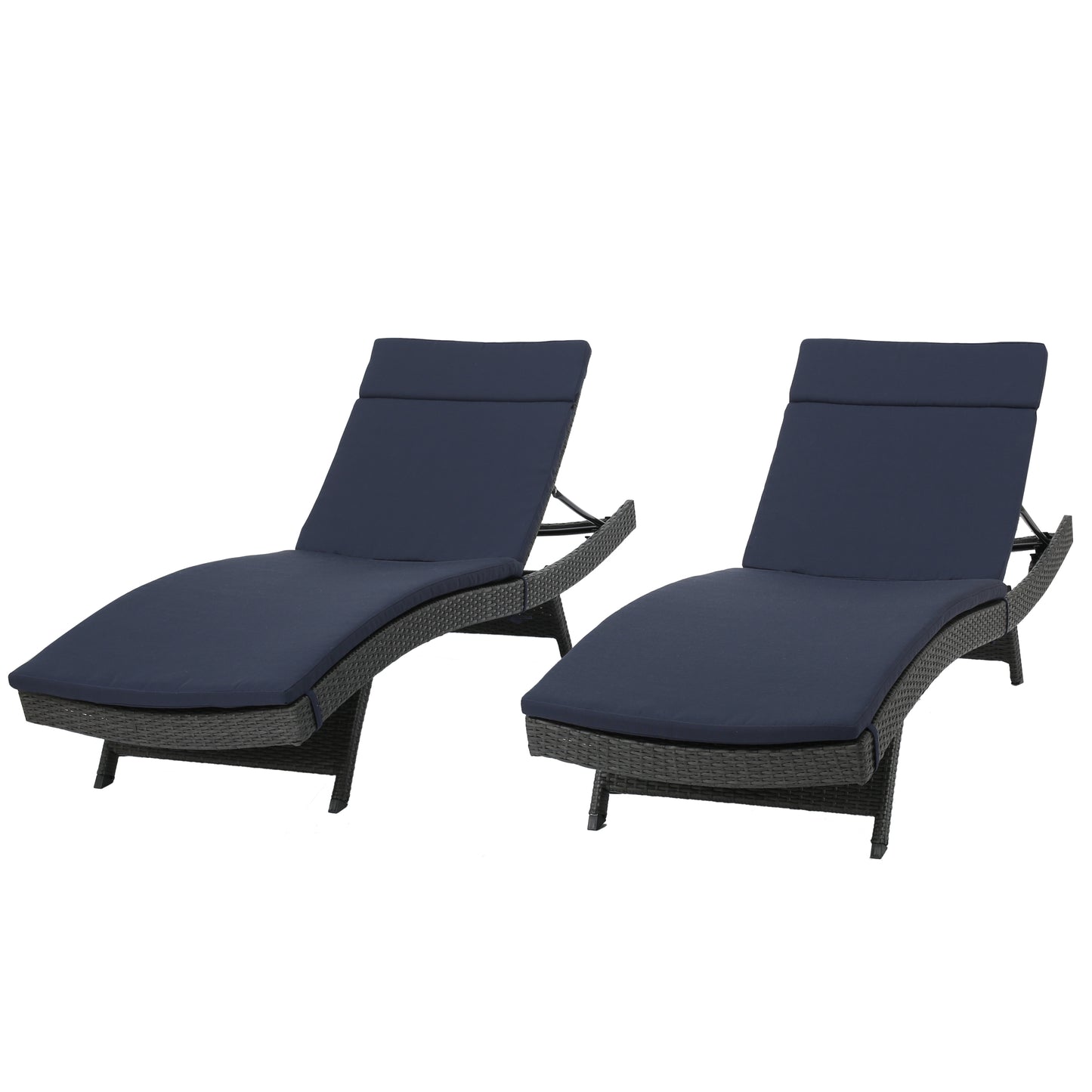 Nassau Outdoor Grey Wicker Adjustable Chaise Lounge with Cushion (Set of 2)