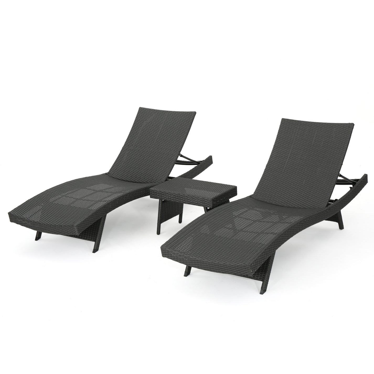 Lakeport Outdoor Grey Wicker 3piece Adjustable Chaise Lounge Set