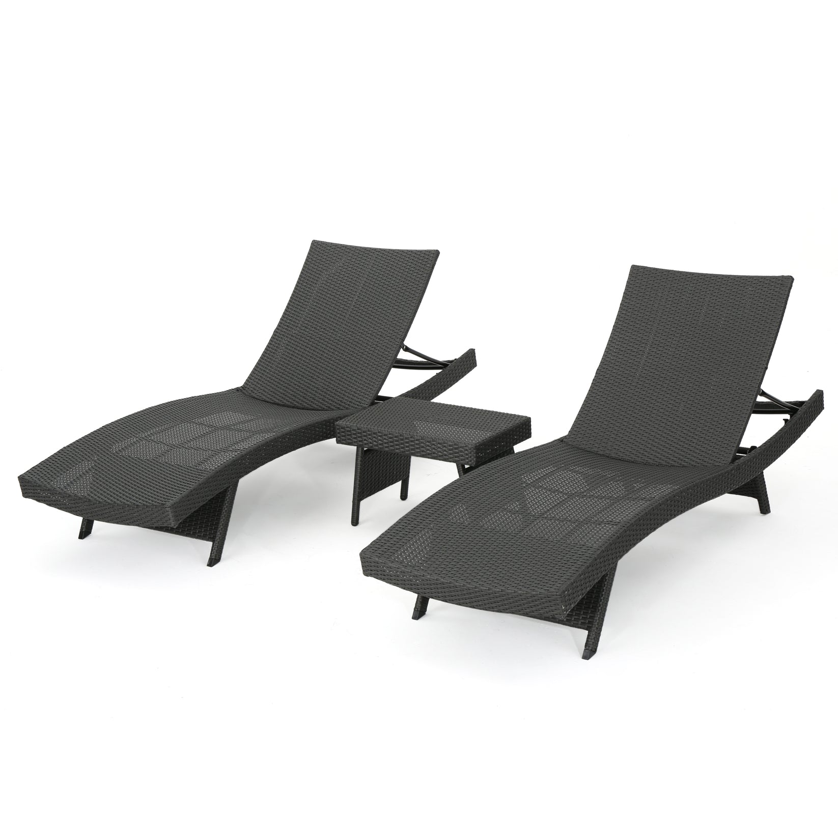 Lakeport Outdoor Grey Wicker 3piece Adjustable Chaise Lounge Set