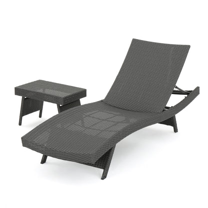Lakeport Outdoor Grey Wicker Adjustable Chaise Lounge and Table Set