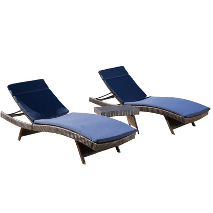 Lakeport Outdoor 3-piece Wicker Adjustable Chaise Lounge Set with Cushions