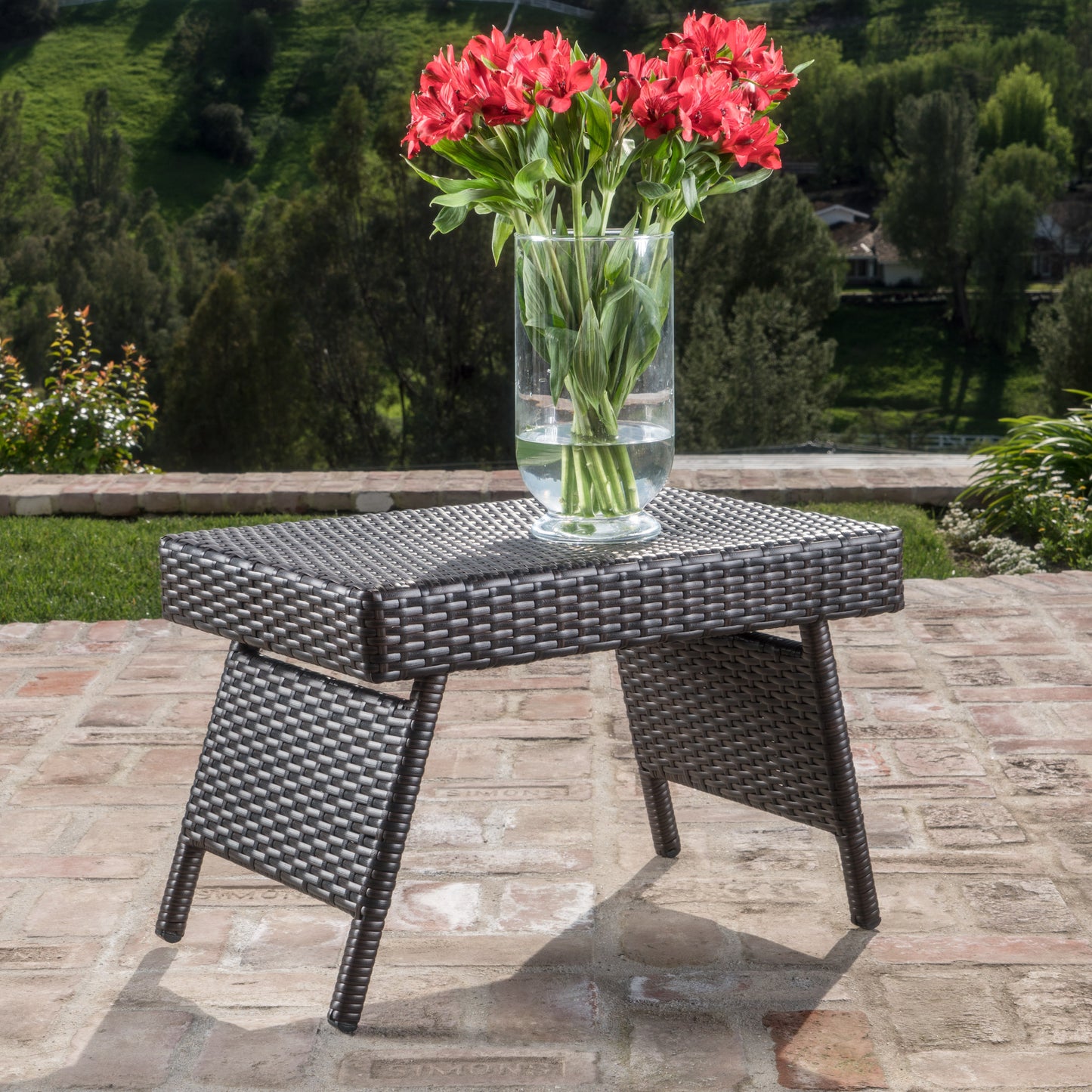 Thelma Outdoor Wicker and Aluminum Folding Side Table