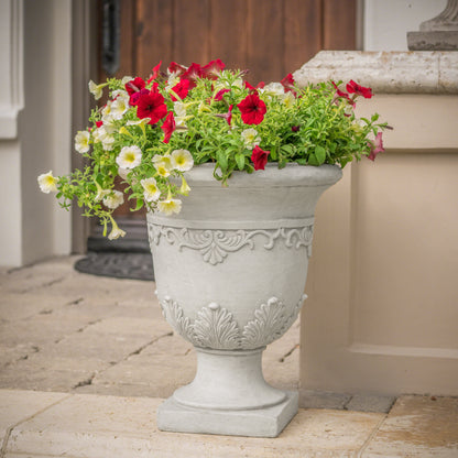 Floriana Outdoor Traditional Roman White Lightweight Concrete Garden Planter Urn