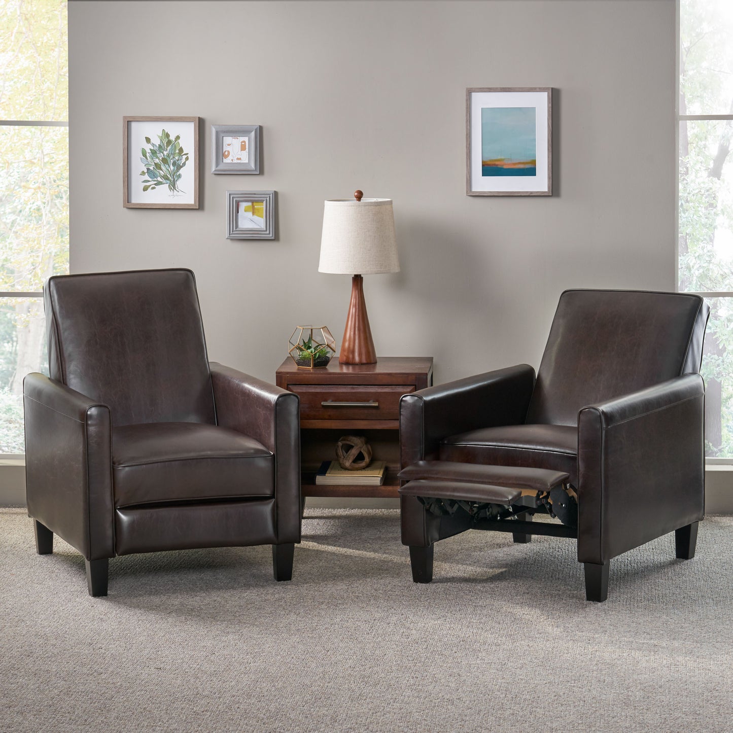 Olinda Contemporary Bonded Leather Recliner (Set of 2)