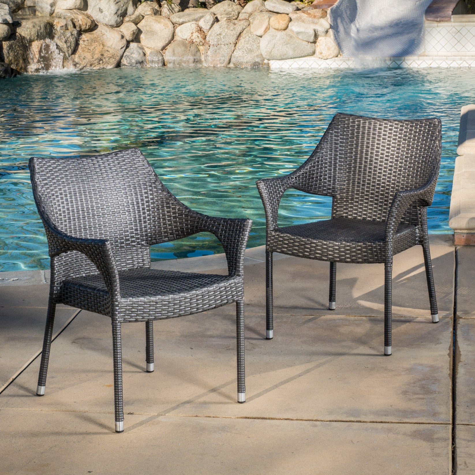 Alameda Modern Outdoor Gray Wicker Stacking Armchairs (Set of 2 ...