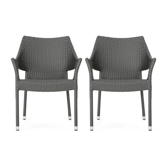 Alameda Modern Outdoor Gray Wicker Stacking Armchairs (Set of 2)