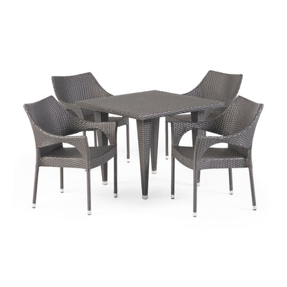 Alameda Outdoor 5-Piece Gray Wicker Dining Set with Stacking Chairs