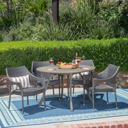 Chantelle Outdoor 5 Piece Acacia Wood and Wicker Dining Set