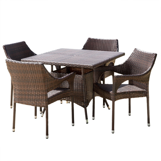 Clayton Outdoor 5pc Multibrown Wicker Square Dining Set