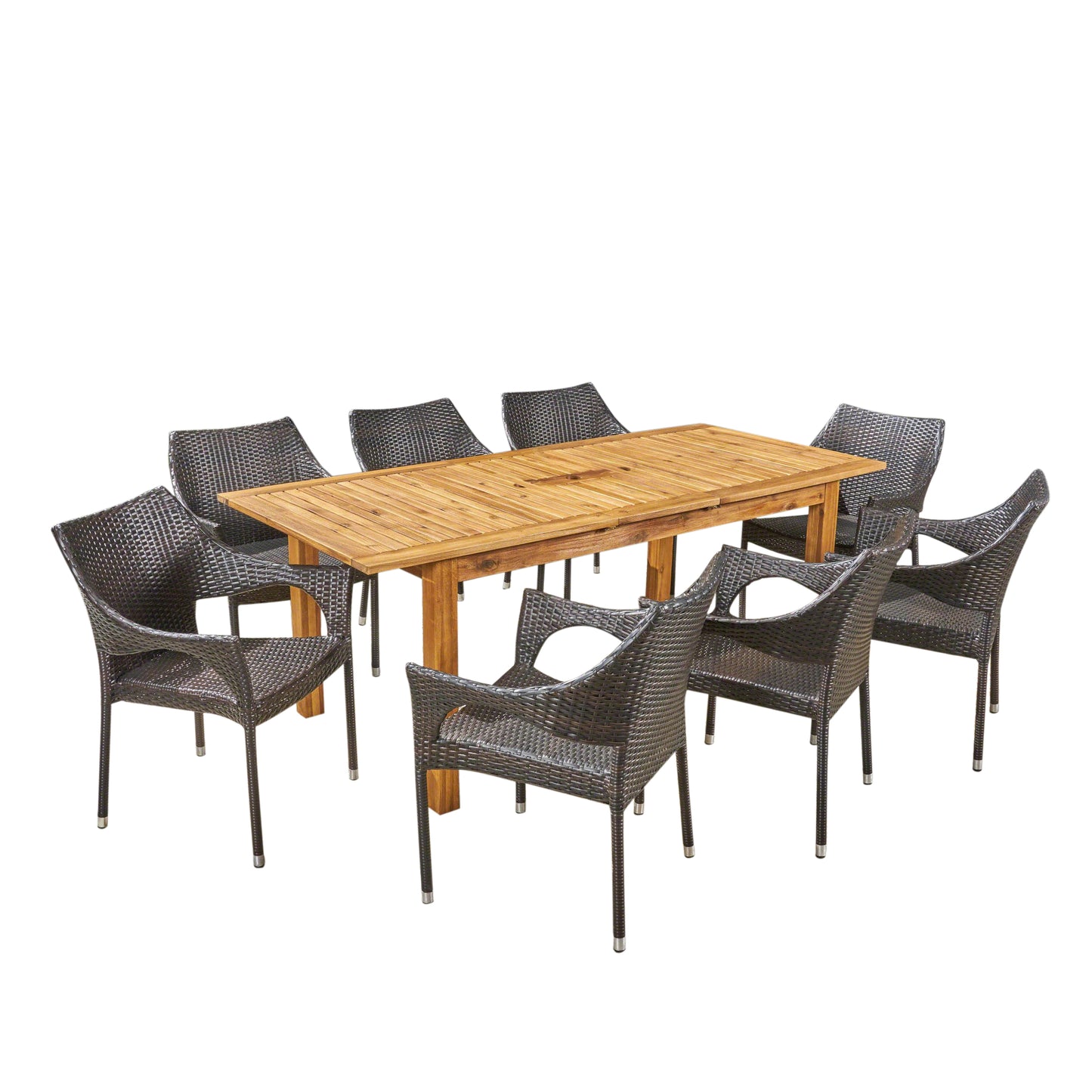 Kelly Outdoor Wood and Wicker Expandable Dining Set