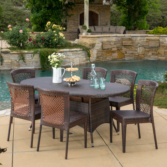 Perry Outdoor 7pc Multibrown Wicker Round Dining Set