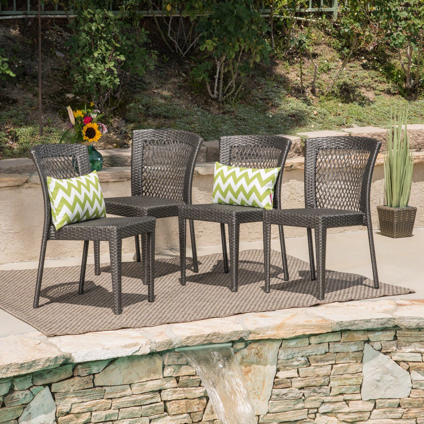 Bonnie Outdoor Gray Wicker Stackable Dining Chairs