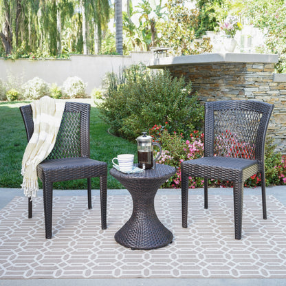 Rigby Outdoor 3 Piece Multi-Brown Wicker Chat Set with Stacking Chairs
