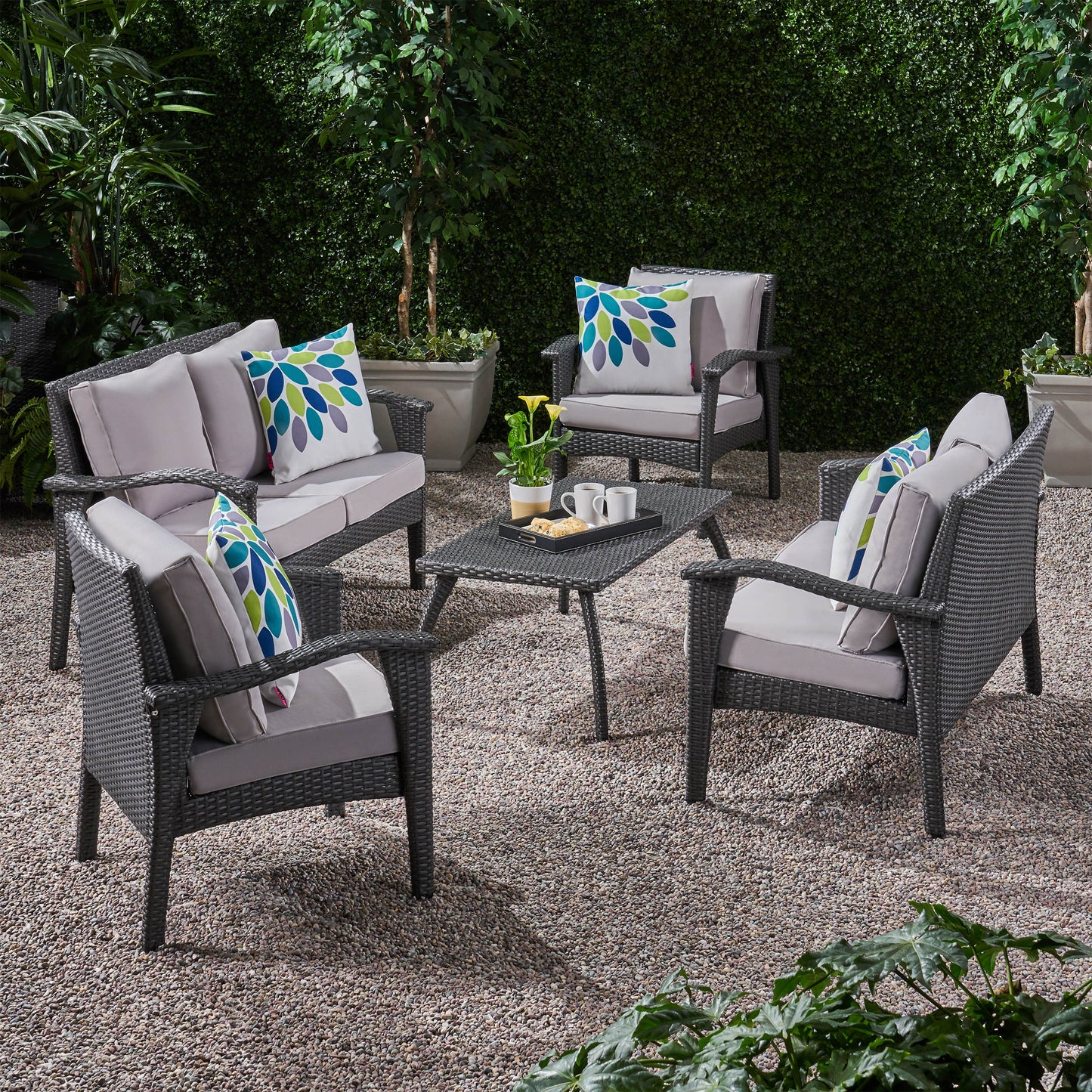 Voyage Outdoor 6 Seater Wicker Chat Set with Cushions
