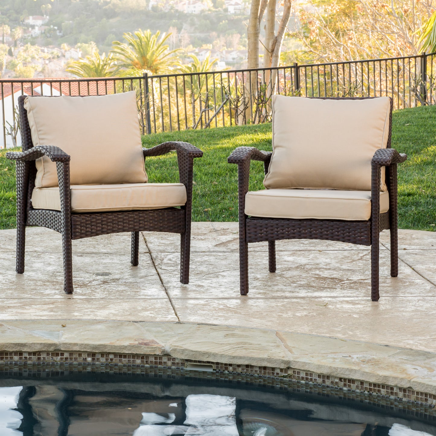 Bleecker Outdoor Wicker Club Chair with Cushion, Set of 2