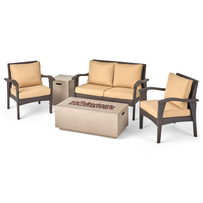 Alanny Outdoor 4 Seater Wicker Chat Set with Fire Pit