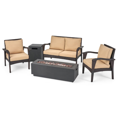 Azariyah Outdoor 4 Seater Wicker Chat Set with Fire Pit